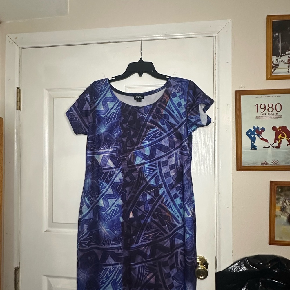 SACHI Casual Blue and Purple Sheath Midi Dress